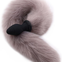 Alternative view of Vibrating Silicone Butt Plug With Grey Coloured Fox Tail And Remote