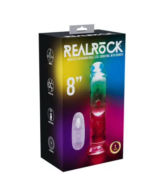 REALROCK 8'' No Balls Wireless Rechargeable LED Vibrating Dong