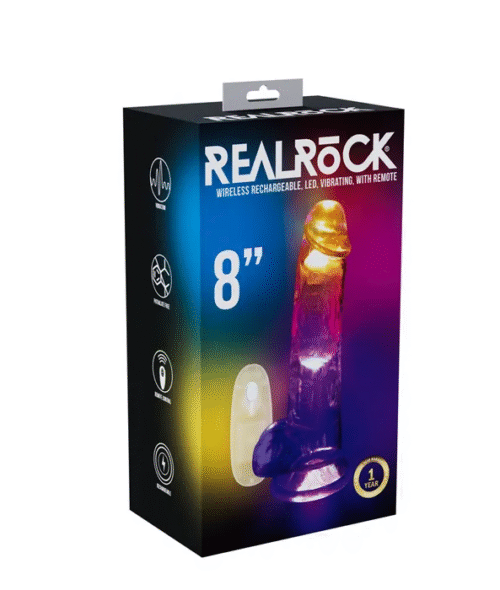 REALROCK 8'' with Balls Wireless Rechargeable LED Vibrating Dong