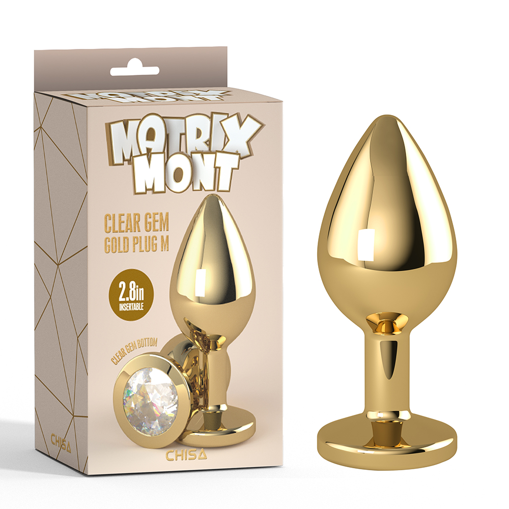 Clear Gem Metallic Butt Plug Medium