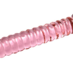 Alternative view of Pink Ribbed Glass Dildo with Suction Cup Base