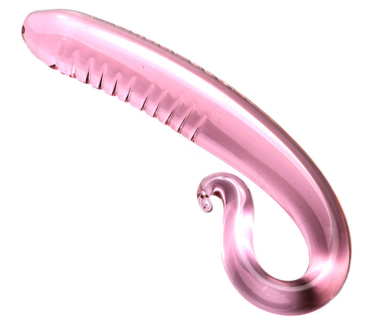 Crystal Pink Curved Glass G-Spot Dildo – Textured Borosilicate Pleasure Wand