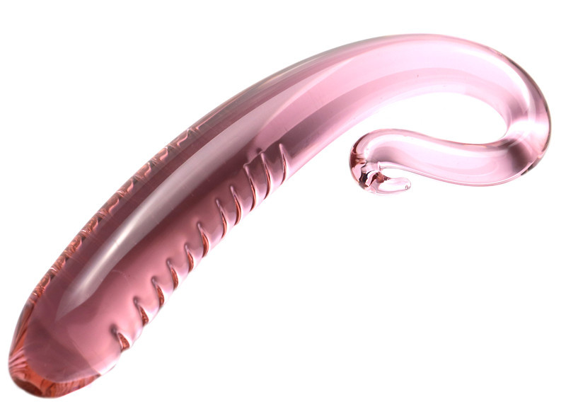 Crystal Pink Curved Glass G-Spot Dildo – Textured Borosilicate Pleasure Wand - Image 2
