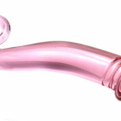 Crystal Pink Curved Glass G-Spot Dildo – Spiral Handle Borosilicate Pleasure Wand (19cm) - Image 3
