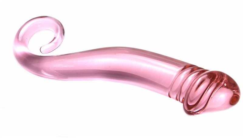 Crystal Pink Curved Glass G-Spot Dildo – Spiral Handle Borosilicate Pleasure Wand (19cm) - Image 3