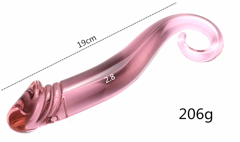 Crystal Pink Curved Glass G-Spot Dildo – Spiral Handle Borosilicate Pleasure Wand (19cm) - Image 2