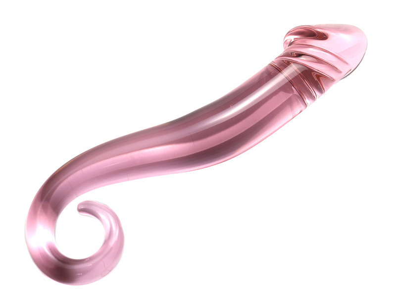 Crystal Pink Curved Glass G-Spot Dildo – Spiral Handle Borosilicate Pleasure Wand (19cm)