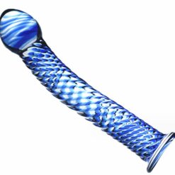 Alternative view of Blue Spiral Textured Glass Dildo - Strap-On Harness Friendly