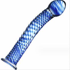 Blue Spiral Textured Glass Dildo - Strap-On Harness Friendly - Image 3