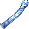 Blue Spiral Textured Glass Dildo - Strap-On Harness Friendly