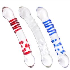 Double Ended Textured Glass Dildo – Assorted Colours - Image 3