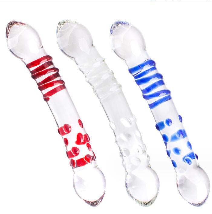 Double Ended Textured Glass Dildo – Assorted Colours - Image 3