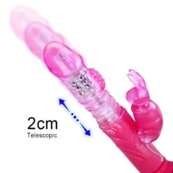 Pink Multifunctional Vibrating Massager with Hammer Thrusting Action, Spinning Beads & Telescopic Design