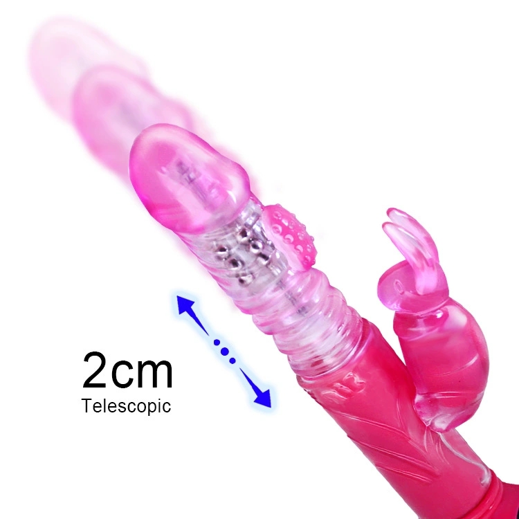 Pink Multifunctional Vibrating Massager with Hammer Thrusting Action, Spinning Beads & Telescopic Design