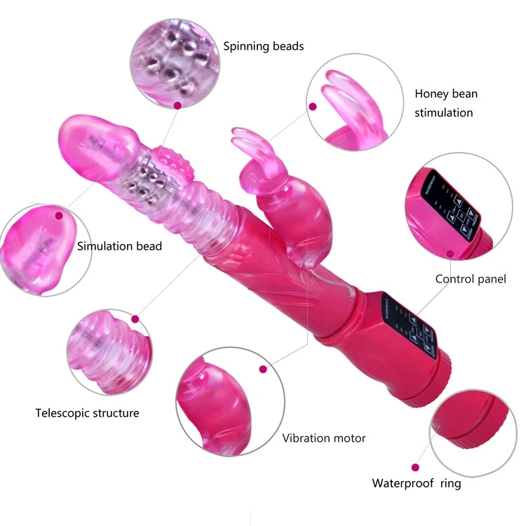 Pink Multifunctional Vibrating Massager with Hammer Thrusting Action, Spinning Beads & Telescopic Design - Image 4