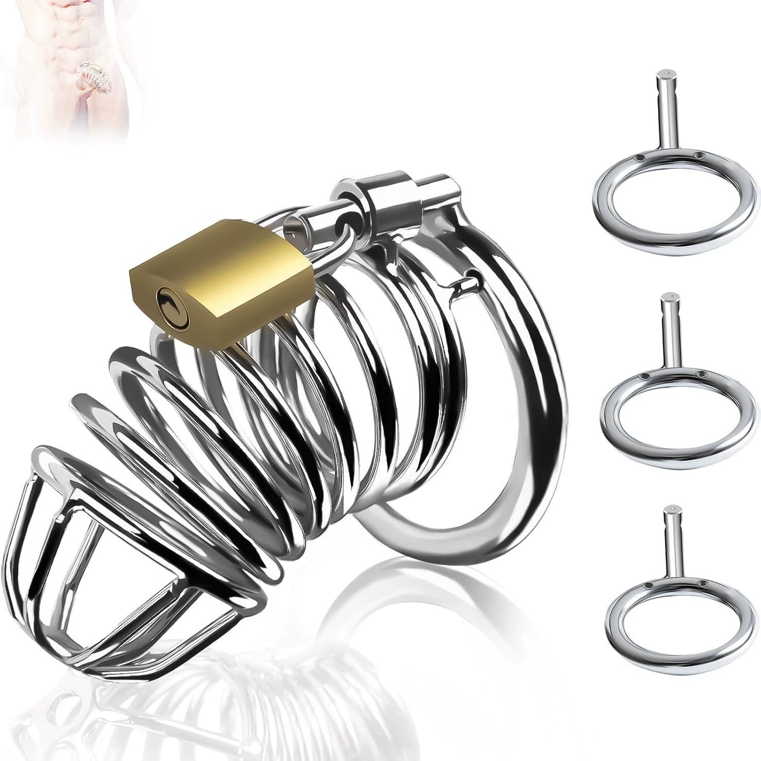 Golden Lock™ Men’s Premium Gold Or Silver Chastity/Cock Cage Version 2 - Image 7