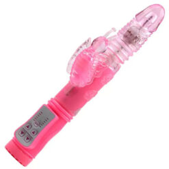 Alternative view of Pink Multifunctional Vibrating Massager with Hammer Thrusting Action, Spinning Beads & Telescopic Design