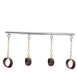 Heart-Accent Leatherette Restraint Cuffs & Metal Spreader Bar Set