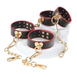 Heart-Accent Leatherette Restraint Cuffs & Metal Spreader Bar Set - Image 4