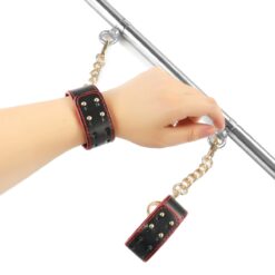 Heart-Accent Leatherette Restraint Cuffs & Metal Spreader Bar Set - Image 3